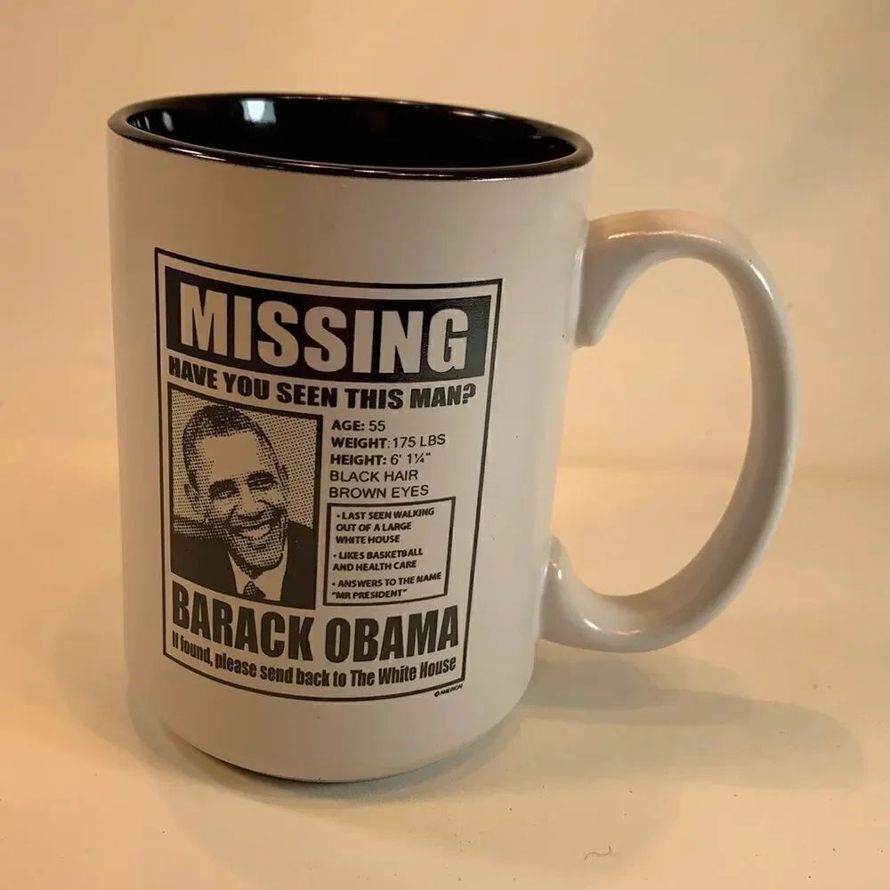 Missing Barack Obama White House Coffee Tea Cocoa Collector Black White Mug EUC